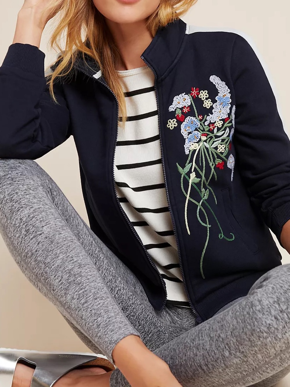 Anthropologie Lizzie Embroidered Bomber Jacket - size XS